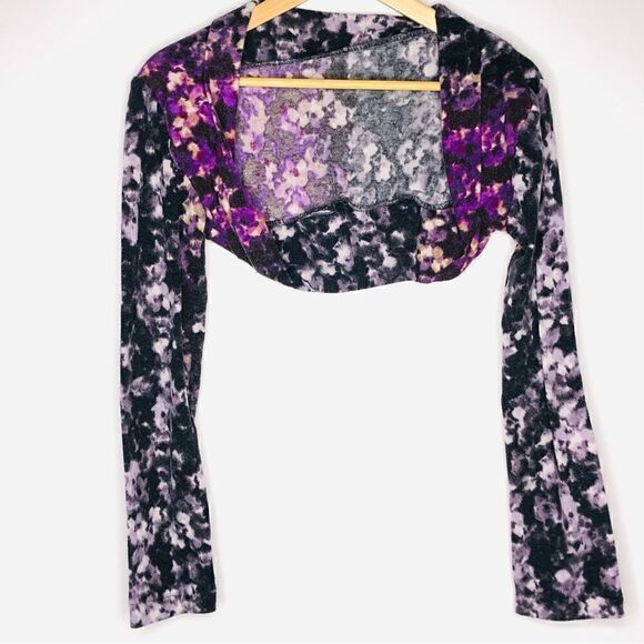 Long Sleeve Shrug, Purple Floral - Picture 1 of 8